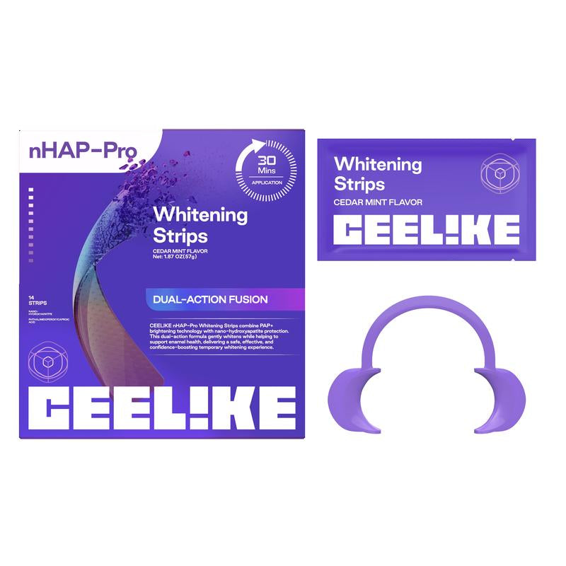 CEELIKE Nano-Hydroxyapatite Purple Strips: Enamel-Safe Whitening Treatment for Sensitive Teeth – Peroxide-Free – 7/21 Sessions