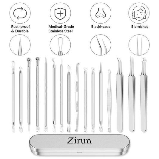 Professional 15-Piece Extraction Kit: Surgical-Grade 401 Stainless Steel Tools for Deep Pore Cleansing – Premium Metal Case included