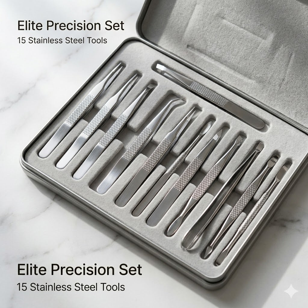 Professionelles 15-teiliges Reinigungsset: Instrumente aus chirurgischem Edelstahl 401 für die Tiefenreinigung der Poren – inklusive hochwertigem Metallkoffer